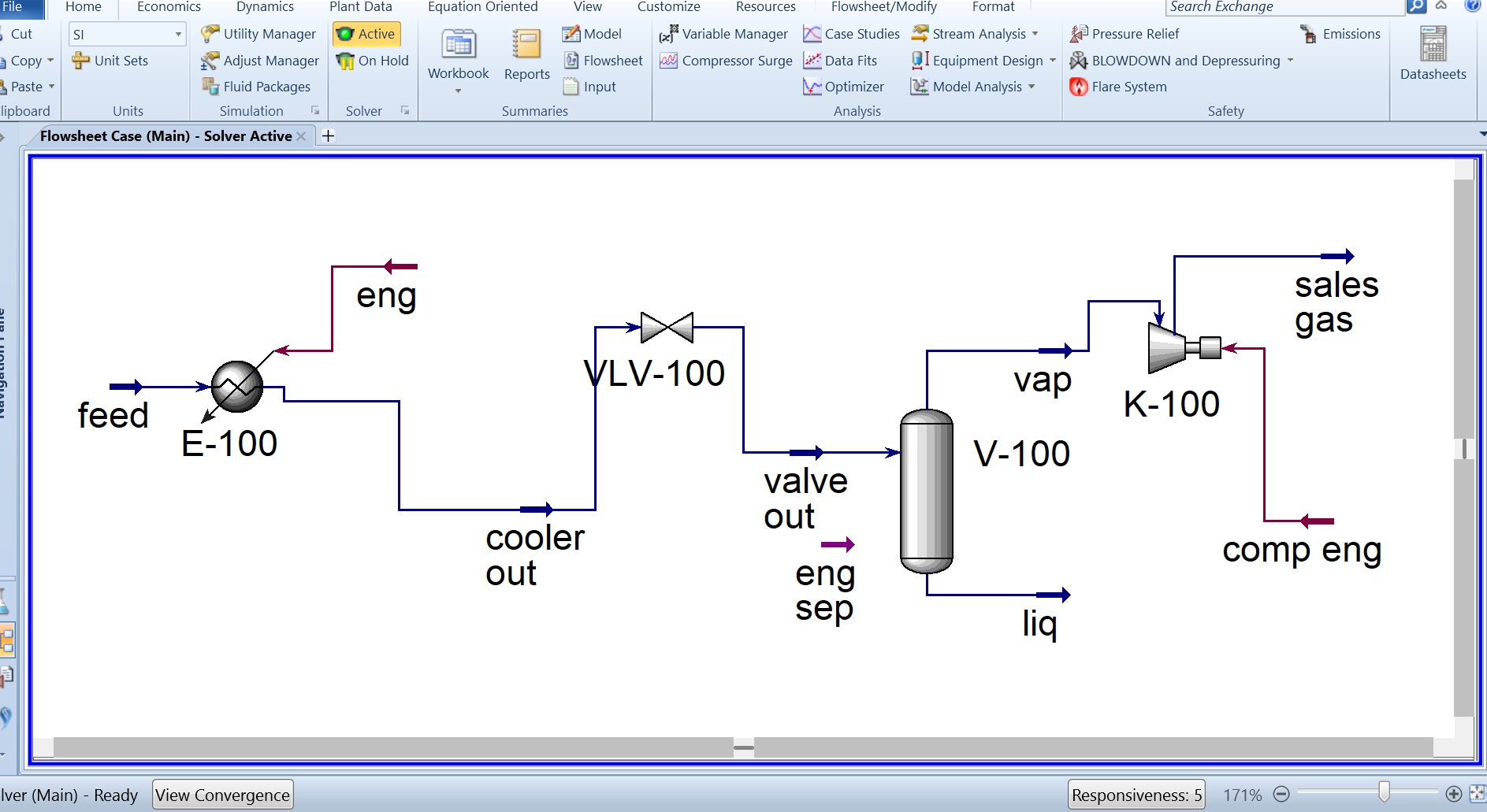 Aspen HYSYS gas separation and compression flow sheet