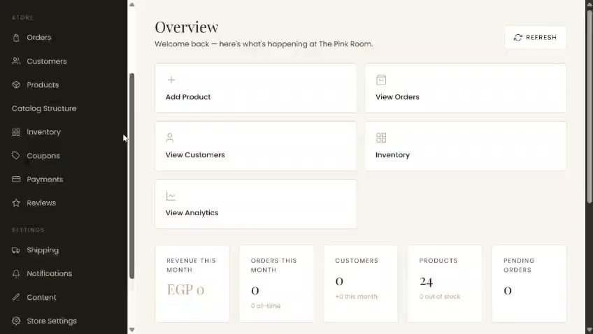 Pink Room dashboard preview